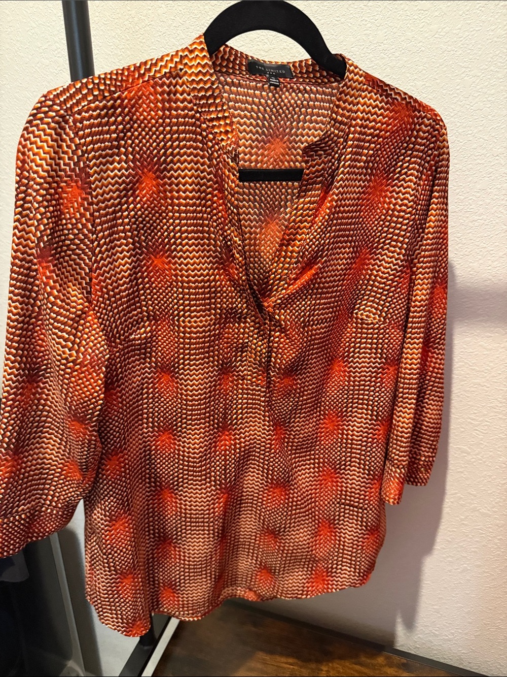 The Limited Orange and Red Geometric V-Neck Blouse